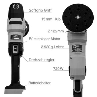 bilden visar ovan samt undersidan på a4500 polermaskin med specifikationer